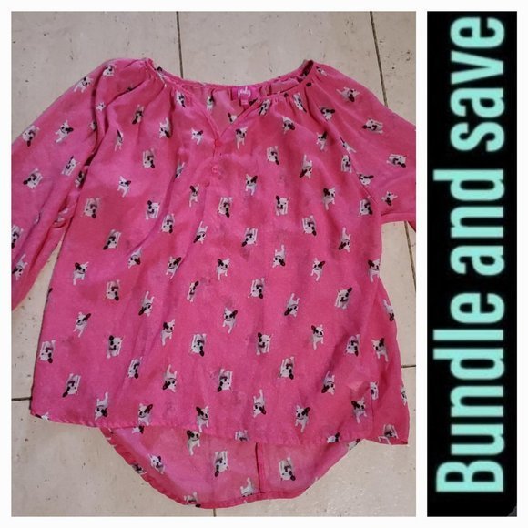 French Bull Dogs‎ Long Sleeve Top Large Pink Pinky - Picture 1 of 4